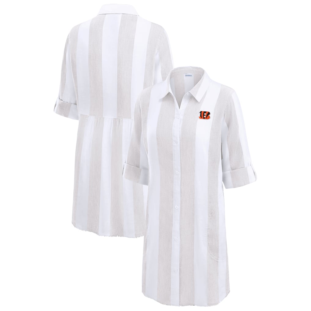  Cincinnati Bengals Tommy Bahama Women's Rugby Beach Stripe Button-Up Tunic - Khaki/White